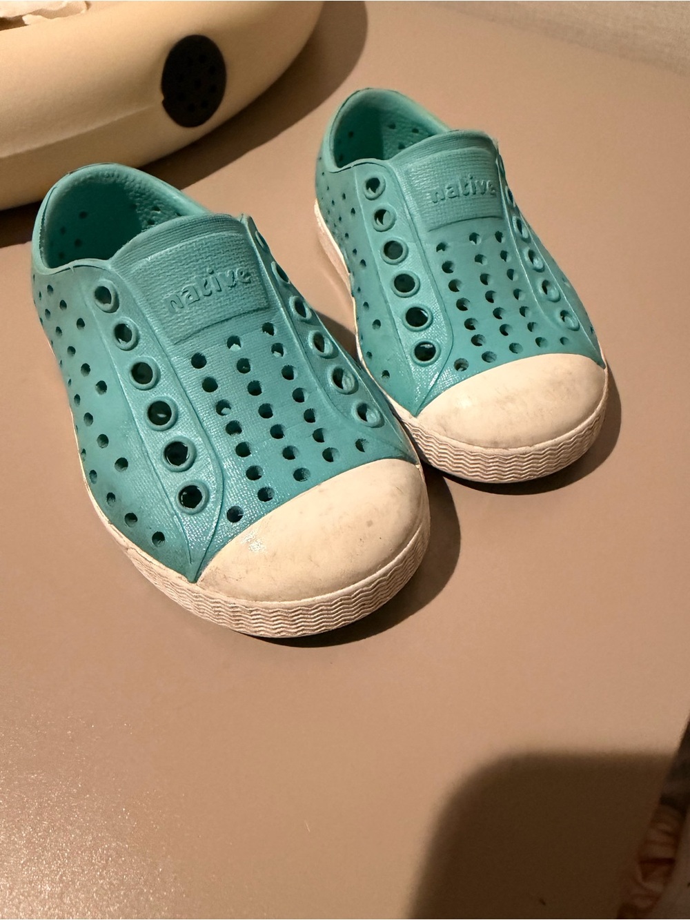 Native Kids Water Shoes in Aqua Teal with White Toe